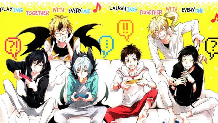 Anime boys playing video games together