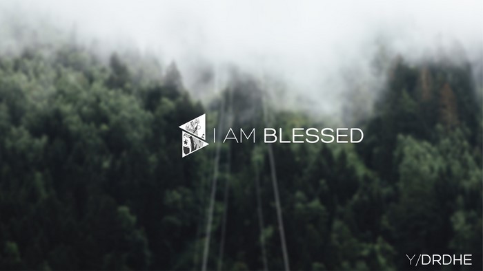 I AM BLESSED logo with forest background
