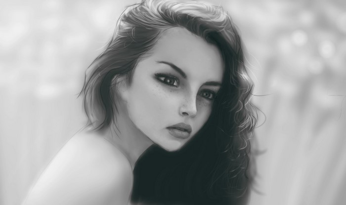 Monochrome portrait artwork of a woman