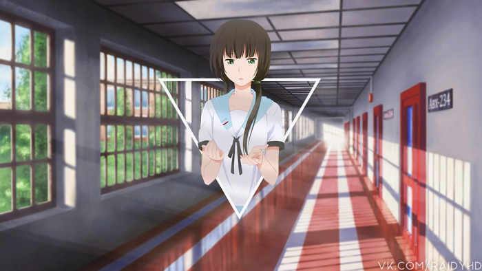 Anime girl in school uniform in hallway