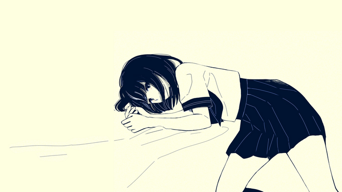 Anime girl in sailor uniform lying down