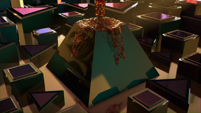 Abstract 3D geometric shapes with liquid splash