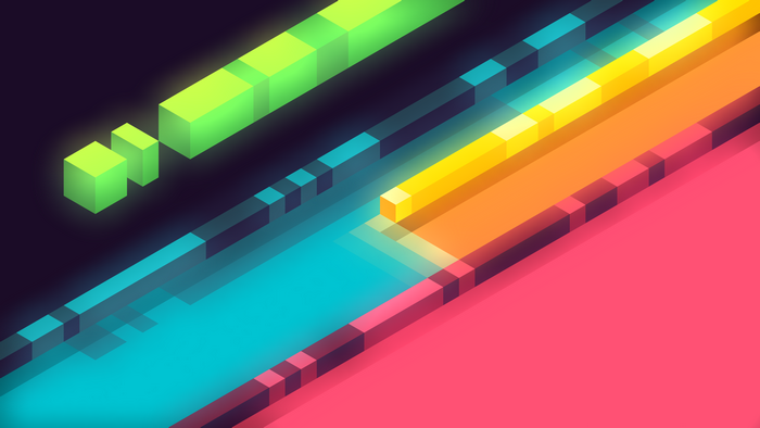 Abstract 3D geometric shapes with glowing neon colors