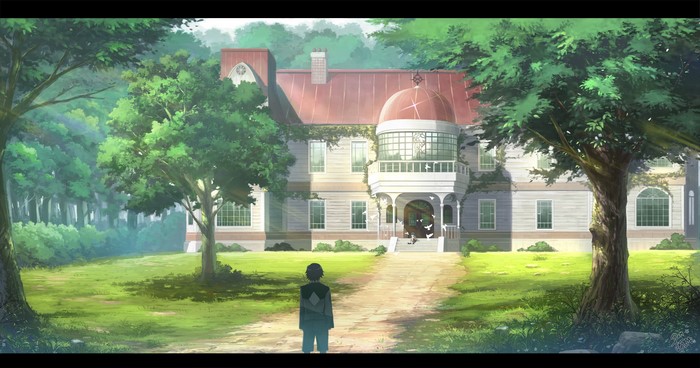 Ichigo and Hiro from Darling in the FranXX at a mansion