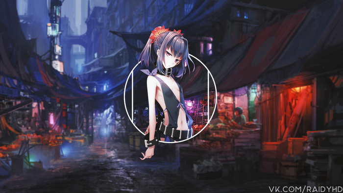 Anime girl in a cyberpunk market