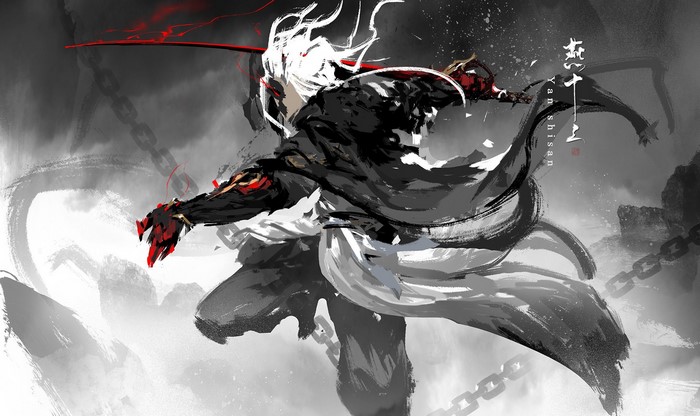 Samurai warrior with a katana in a dynamic pose