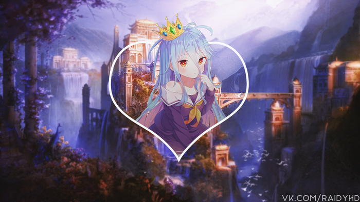 Shiro from No Game No Life with a fantasy castle background