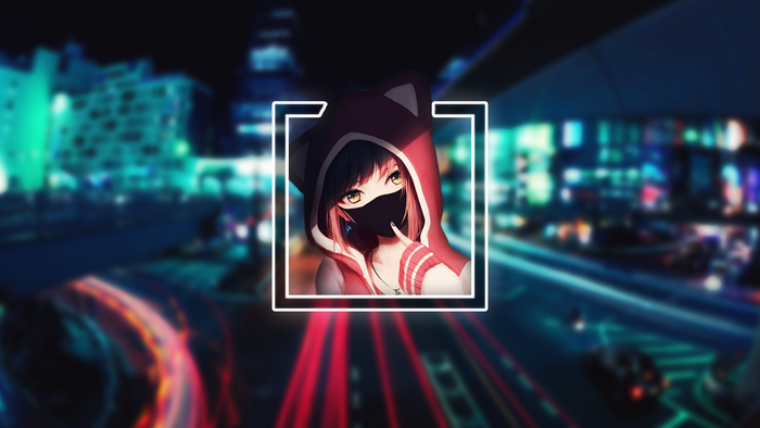 Anime girl with mask and hoodie in city