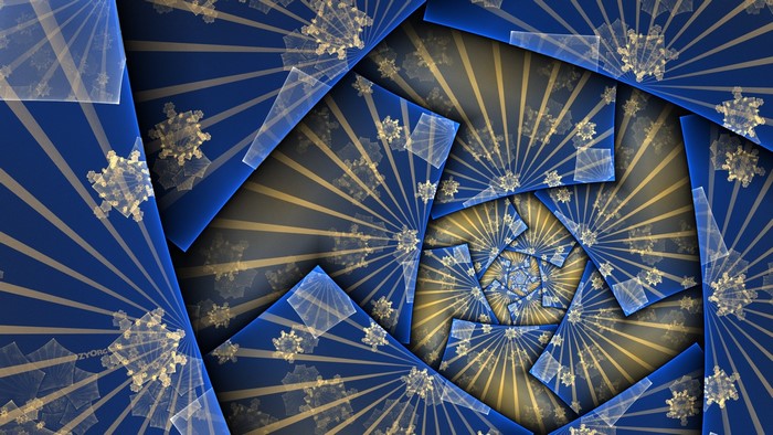 Fractal pattern with blue and gold geometric shapes