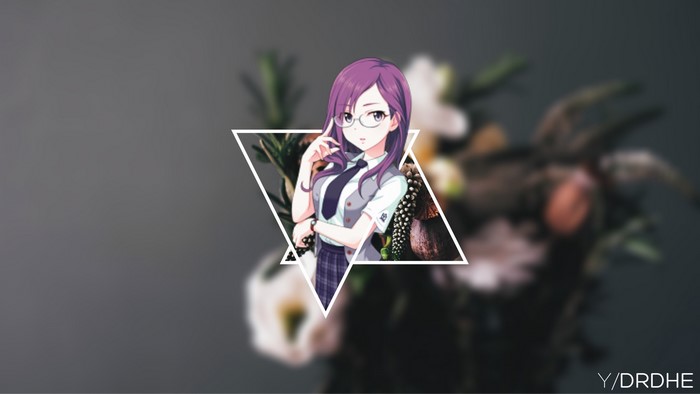 Anime girl with glasses and purple hair