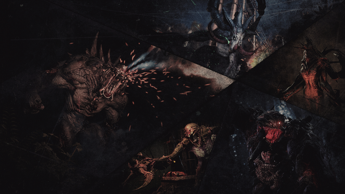 Monsters from Evolve: Goliath, Kraken, Gorgon, Behemoth