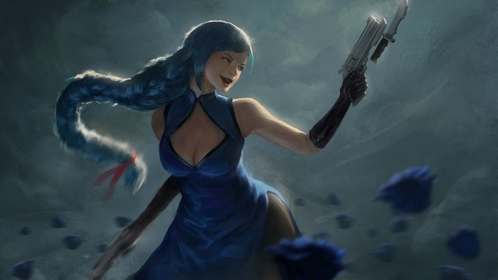 Fantasy art of a woman with a gun