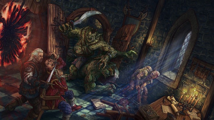 Geralt of Rivia fighting monsters in The Witcher 3