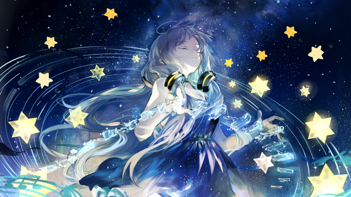 Vocaloid Girl Among Starry Galaxy