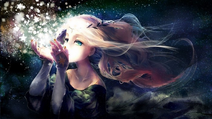 Anime girl with stars in her hands