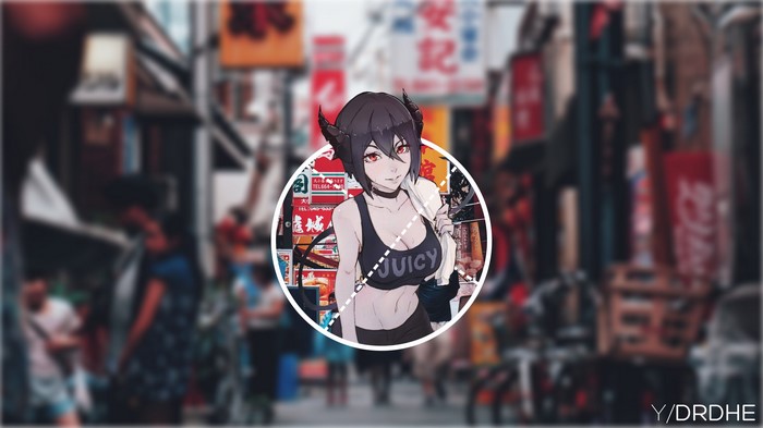 Anime girl with horns in a black tank top
