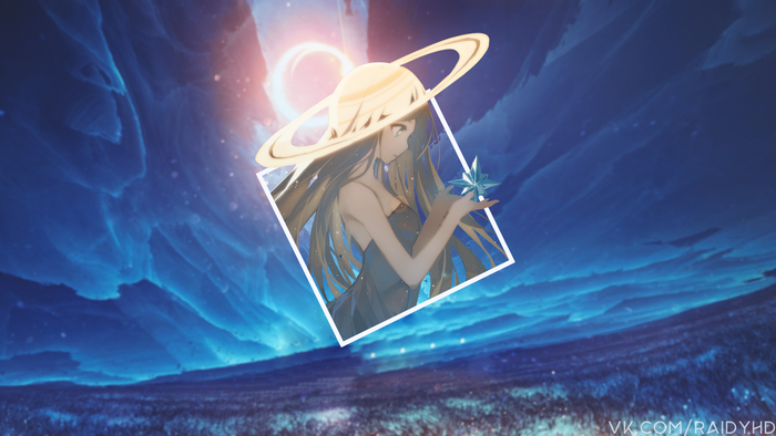 Anime girl with Saturn rings and crystal