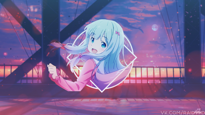 Anime girl with blue hair and pink dress