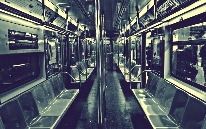 Interior of an empty New York City subway car