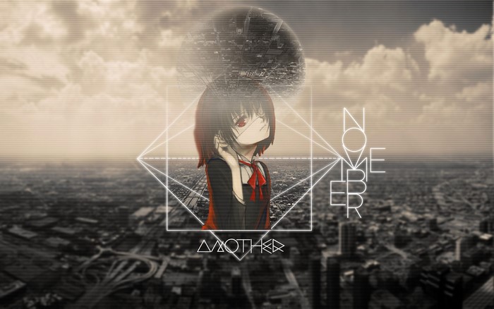 Anime girl from Another with city background