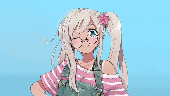 Anime girl with blonde pigtails and glasses