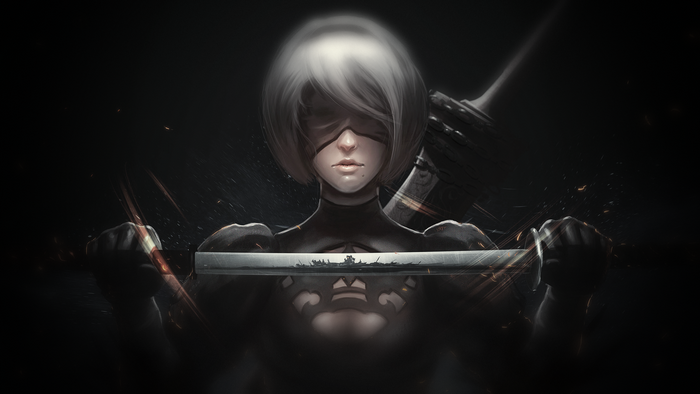 2B from Nier: Automata holding a katana