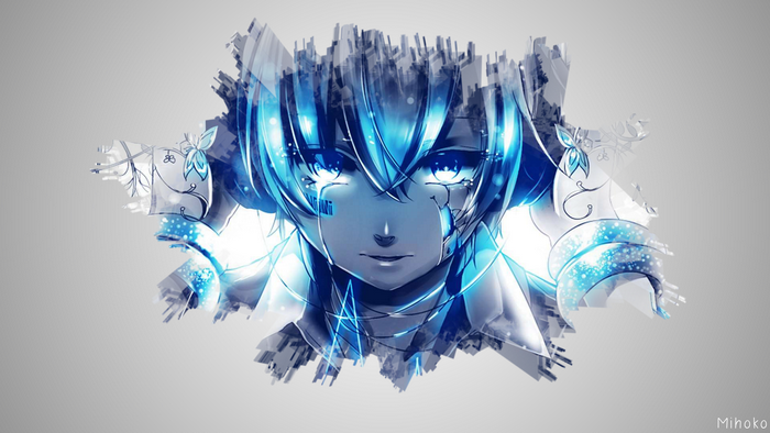 Anime girl with blue eyes and blue hair