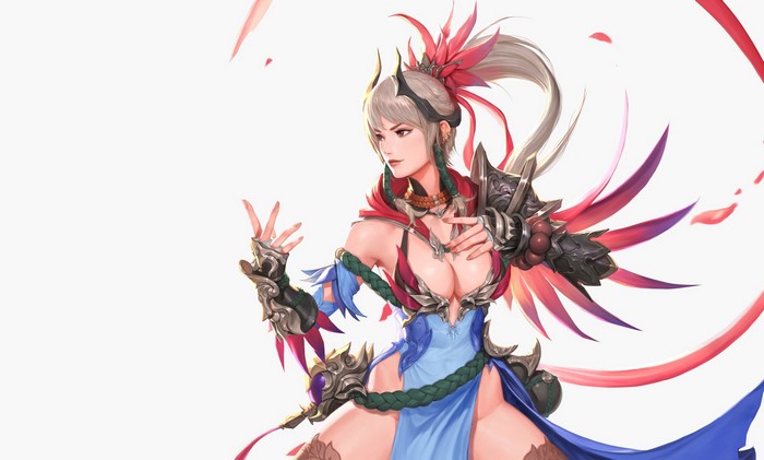 Anime girl with fantasy armor and red accents