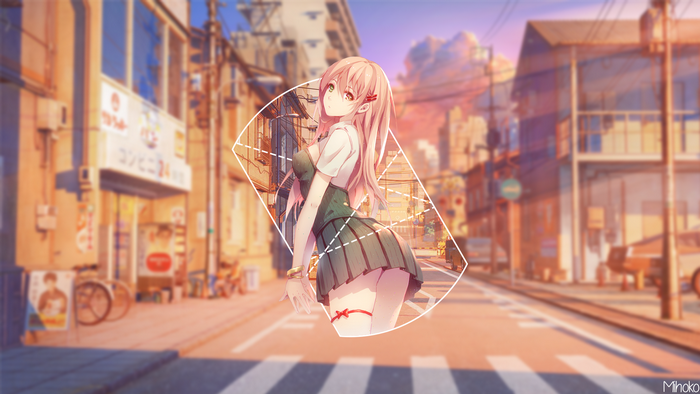 Anime girl with pink hair in a school uniform