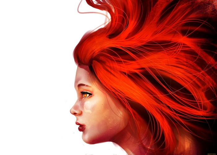 Artwork of a redhead woman in profile