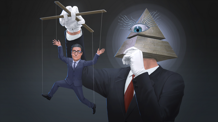 Puppet Master controlling a man with a pyramid head