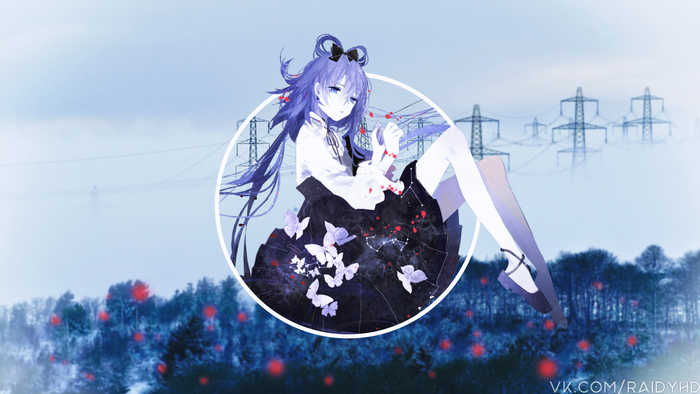 Anime girl with purple hair in a circle