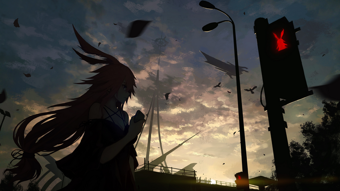 Yae Sakura from Honkai Impact with a bunny traffic light