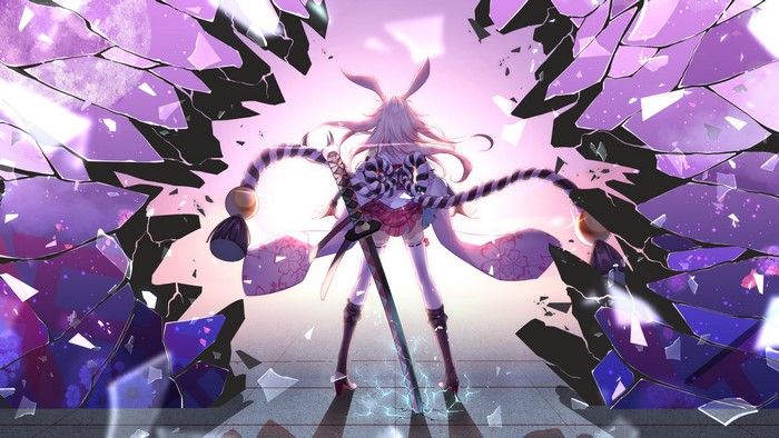 Anime girl with bunny ears and sword in Honkai Impact