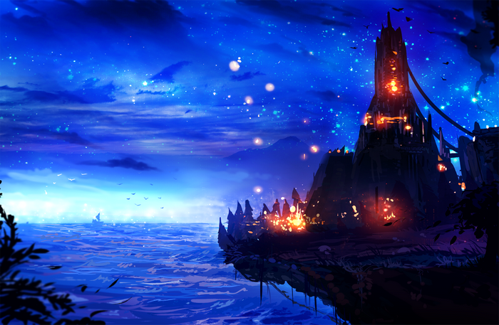 Ryky Digital Art of Castle on Cliff by Sea