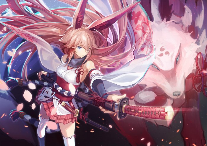 Yae Miko from Honkai Impact with a fox spirit