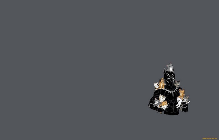 Black Panther with kittens on a gray background