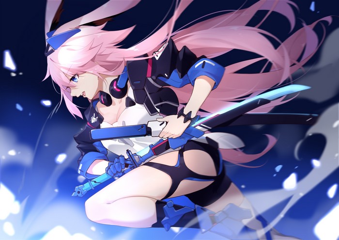 Anime girl with pink hair and swords from Honkai Impact