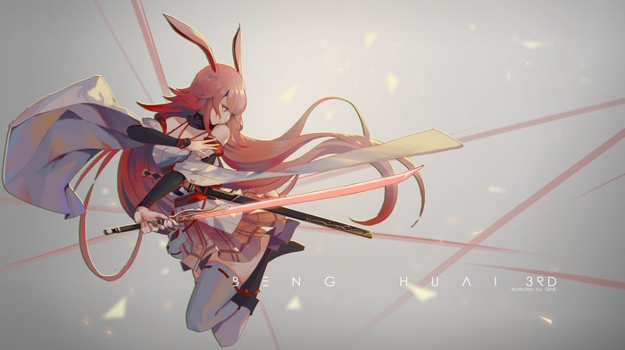 Anime girl with bunny ears and swords from Honkai Impact
