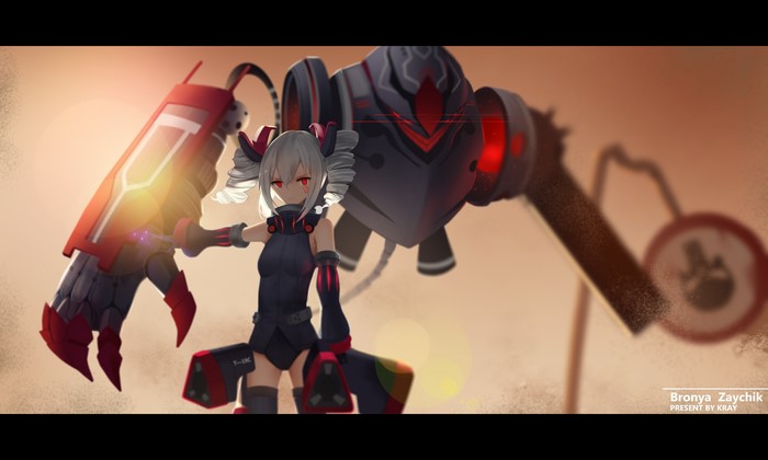 Bronya Zaychik from Honkai Impact with a mech