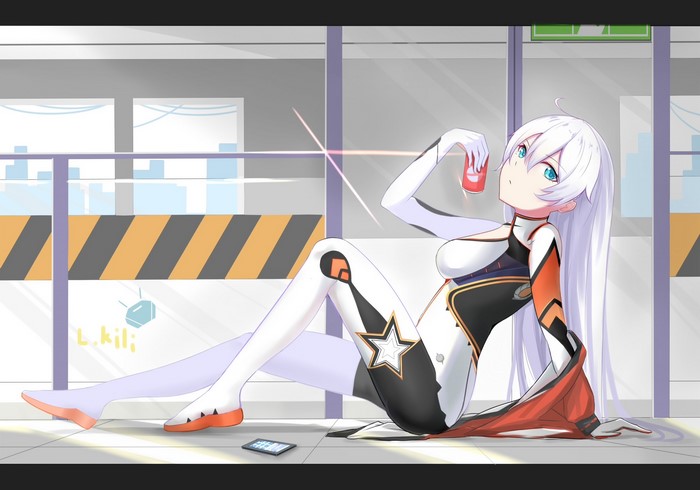 Kiana Kaslana from Honkai Impact drinking from a can