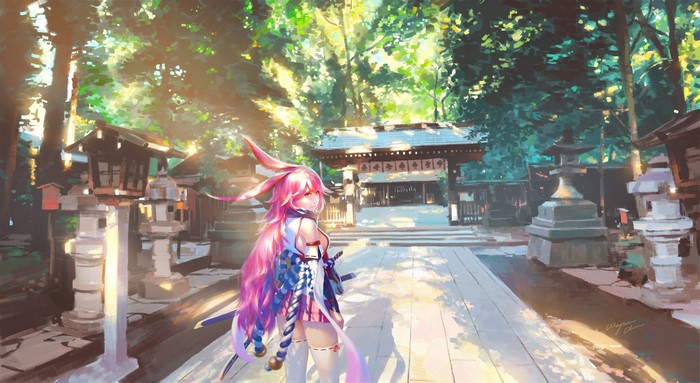 Yae Miko from Honkai Impact in a shrine