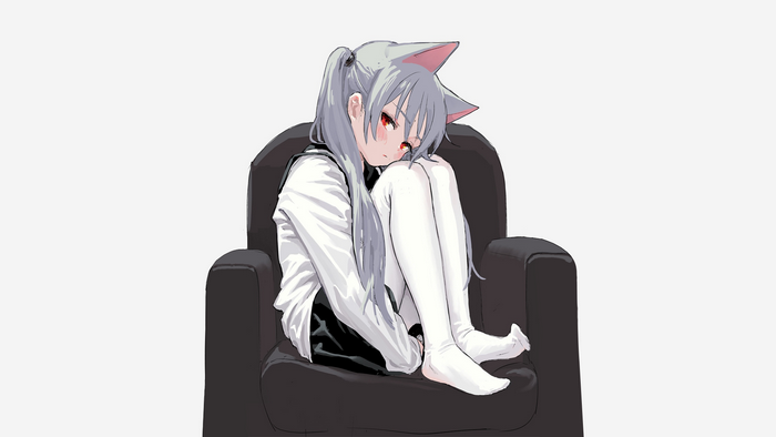 Anime girl with cat ears sitting on a chair