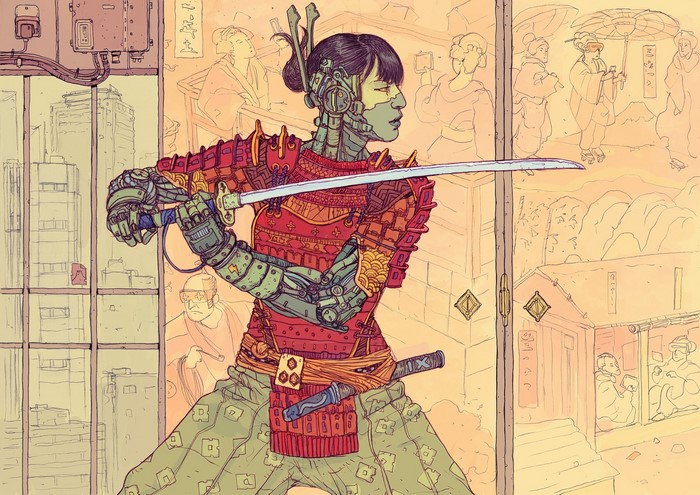 Cyberpunk Samurai with Katana by Josan Gonzalez