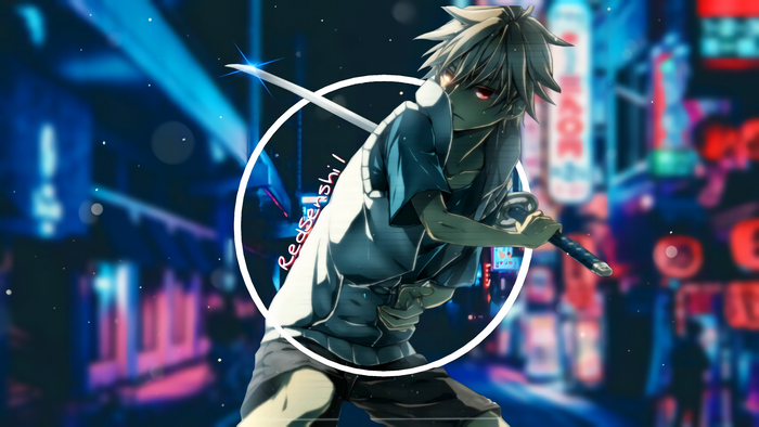 Anime Boy with Sword at Night
