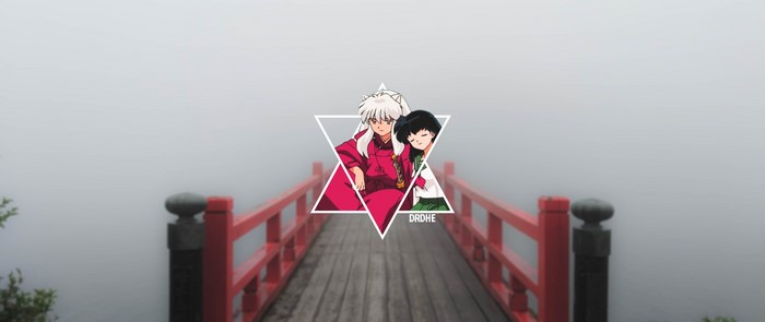 Inuyasha and Kagome on a bridge