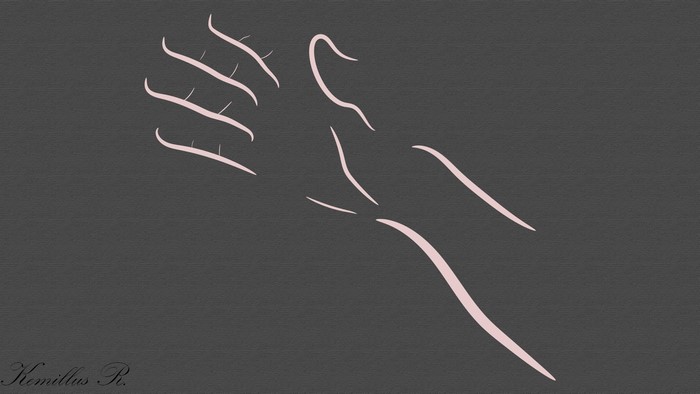 Minimalist line art of a hand on a gray background