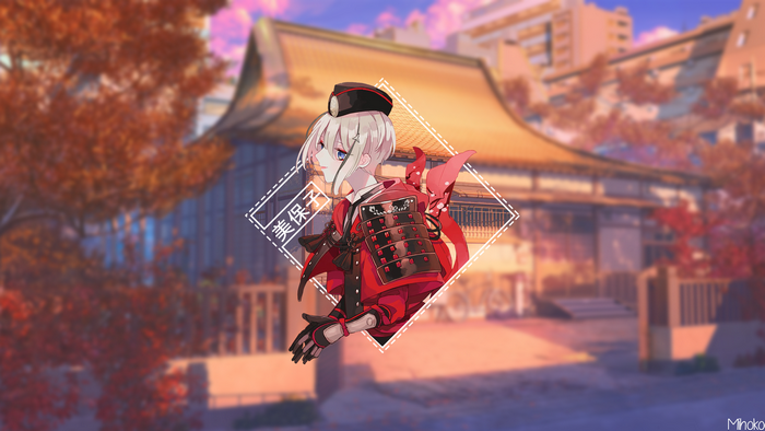 Anime character with Japanese temple background