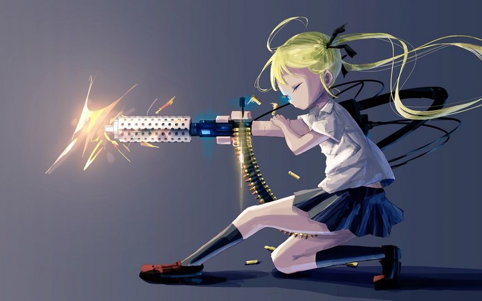 Anime girl firing a machine gun