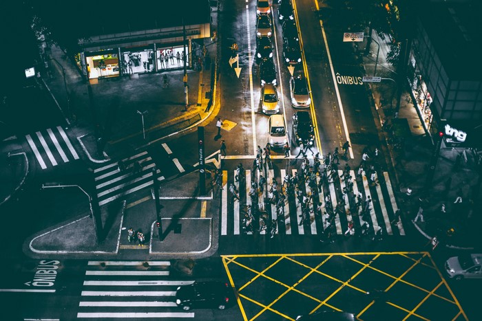 Nighttime Cityscape with Pedestrians and Traffic in São Paulo